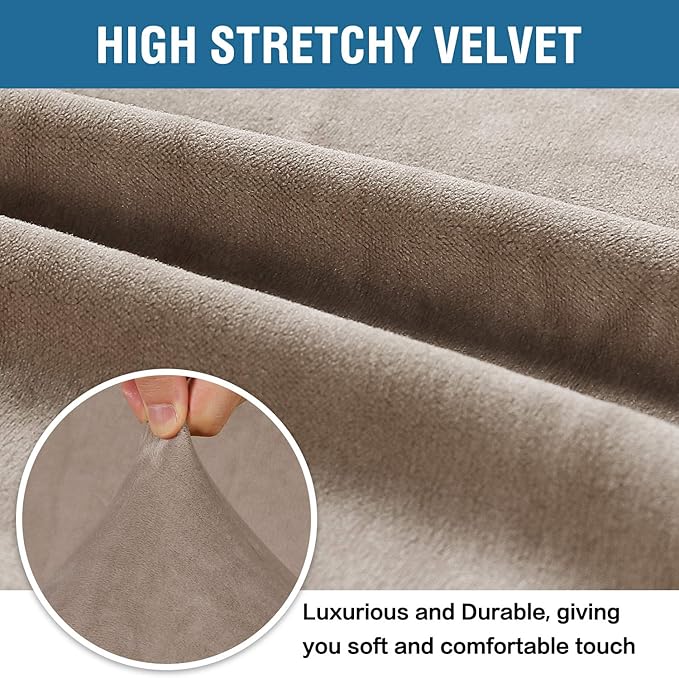 H.VERSAILTEX Stretch Velvet Sofa Covers for 3 Cushion Couch Covers Sofa Slipcovers Furniture Protector Soft with Non Slip Elastic Bottom, Crafted from Thick Comfy Rich Velour (Sofa 72"-90", Taupe)