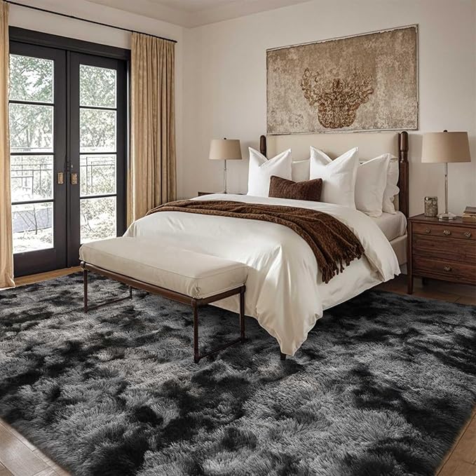 10x14 Ft Extra Large Shag Rugs for Living Room, Ultra Soft Fluffy Furry Area Rugs for Bedroom Indoor Floor, Aesthetic Carpet for Kids Home Decor (Dark Grey)