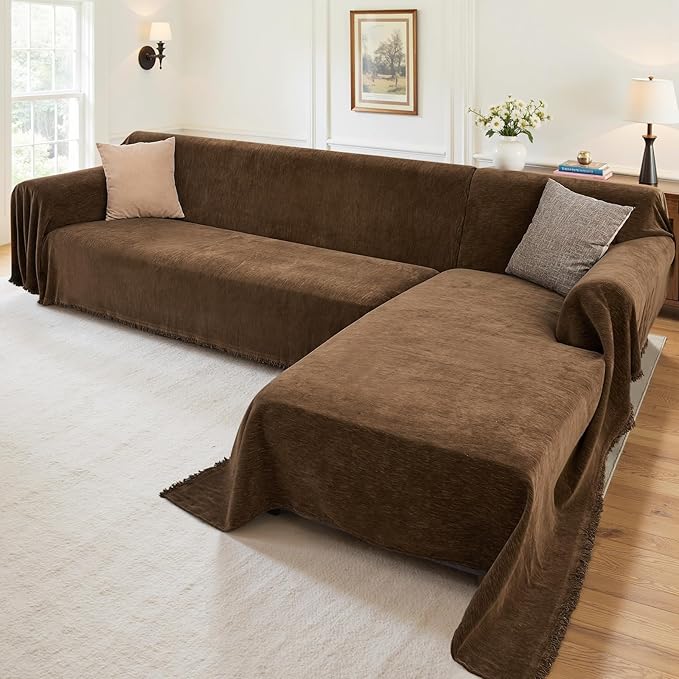 Sectional Couch Covers, 2 Pieces Washable L Shaped Couch Covers Sofa Blanket for Dogs Pet Friendly Sectional Sofa Slipcovers Furniture Covers,71"x 110"+ 71"x 118",(X-Large,Coffee)