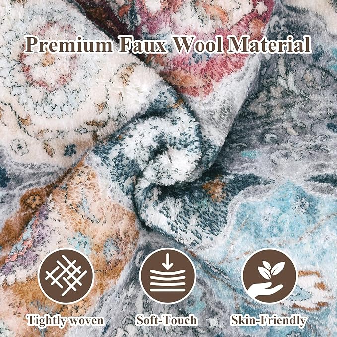 HEBE Hallway Runner Rug 2'x6' Washable Vintage Distressed Area Rugs Non Slip Laundry Rug Runner Boho Floor Carpet Runners for Hallways Entryway Laundry Room Kitchen Bathroom