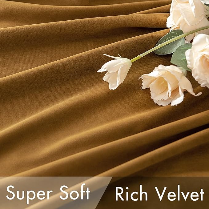 MIULEE Velvet Curtains 90 inches - Luxury Room Darkening Curtains for Bedroom Living Room Thermal Insulated Super Soft Window Drapes Rod Pocket & Back Tab, Gold, W52 x L90 inches, 2 Panels
