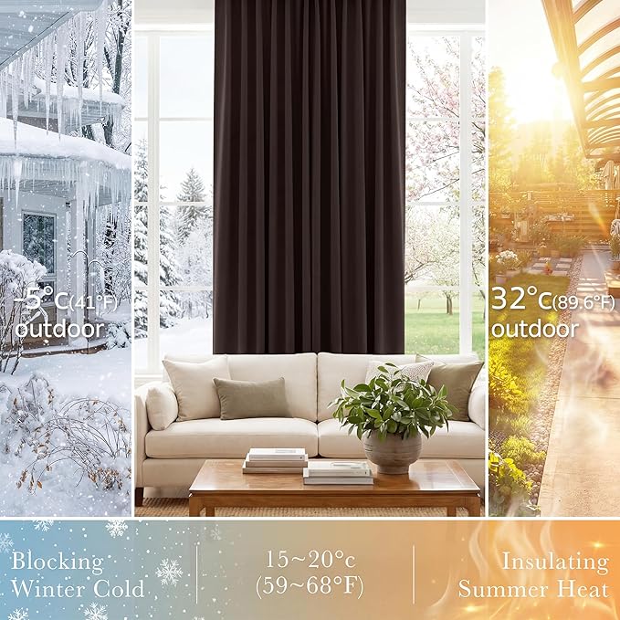 PONY DANCE Blackout Curtains 84 inch Long 2 Panels Burg for Living Room - Window Drapes Home Decoration Polyester Back Tab Light Block Energy Saving Curtain Panels, 52 W by 84 L, Brown, Pack-2