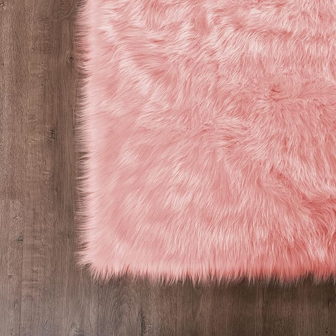 Goolela Pink Area Rug 8x10 Fluffy Fuzzy Furry Rug for Girls Bedroom Faux Sheepskin Fur Soft Plush Shaggy Rectangle