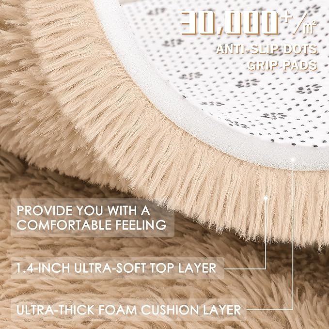 OLANLY 3x4 Machine Washable Accent Rug, Soft Fluffy Shaggy Area Rug for Bedroom, Living Room, Indoor Floor Carpet for Kids, Nursery, Home Decor, Beige