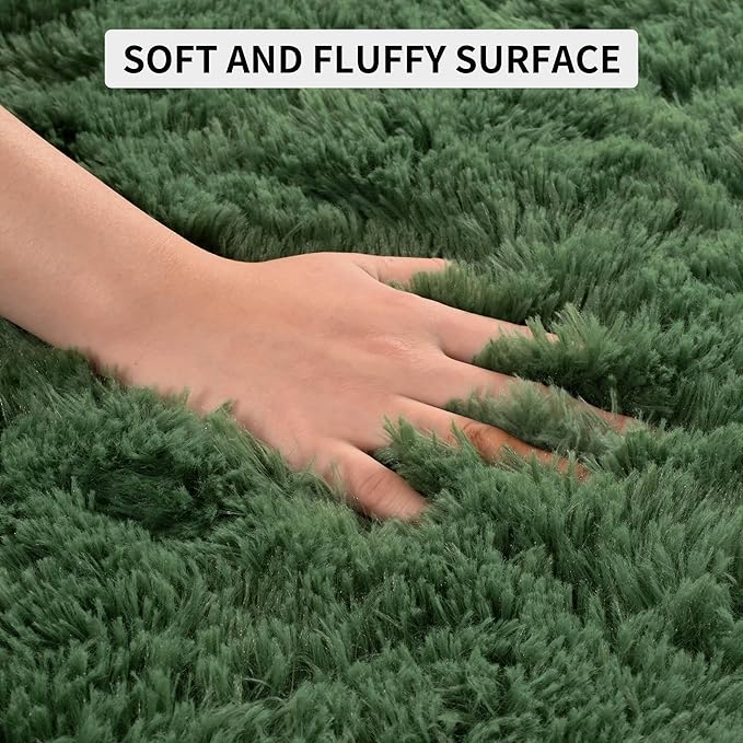 Tepook Soft Fluffy Rugs for Bedroom, 4x6 Area Rug for Living Room, Modern Shaggy Room Rug for Kids Boys Girls, Plush Throw Rugs Indoor Nursery Home Decor Rug with Non-Slip Bottom, Dark Green