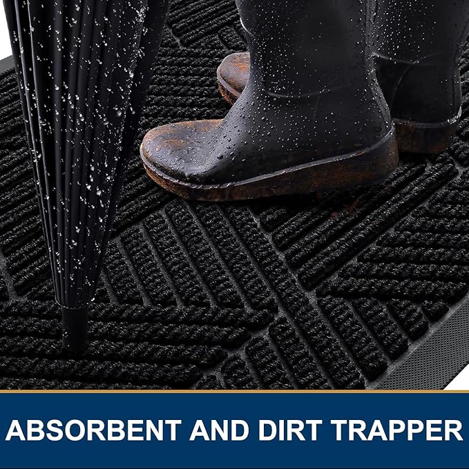 Smiry Front Door Mat Outside Entrance, Heavy Duty Sturdy Natural Rubber Doormat, Trap Dirt and Moisture, Easy Clean Low Profile Mats for Indoor Outdoor Entry, Irregular Triangle (59x40, Black)