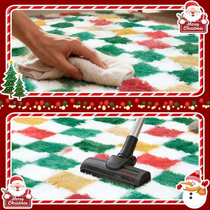 Checkered Area Rug 5x8 for Bedroom Living Room, Christmas Shag Rug Fuzzy Shaggy Bedside Carpet, Indoor Plush Floor Rugs for Kids Boys Girls Room Holiday Home Decor