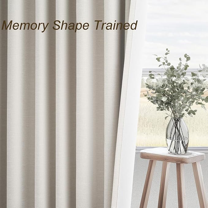 Extra Wide Total Blackout 96 Inch Curtains 72 Inches Wide for Living Room Ivory Cream Pleat Linen Blackout Curtain for Large Window Treatment Privacy Thermal Drapes Rod Pocket(72"W x 96"L 1 Panel)