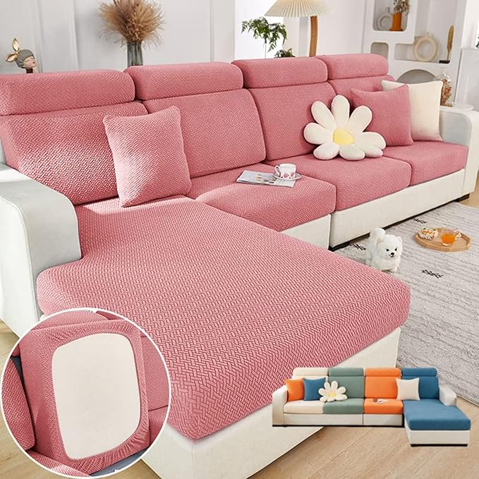 Soothing Home Sofa Covers, Sofa Hero Covers, Wear-Resistant Universal Couch Covers Washable Stretch Sectional Couch Cushion Covers (Pink,Large Double Seat Cover)