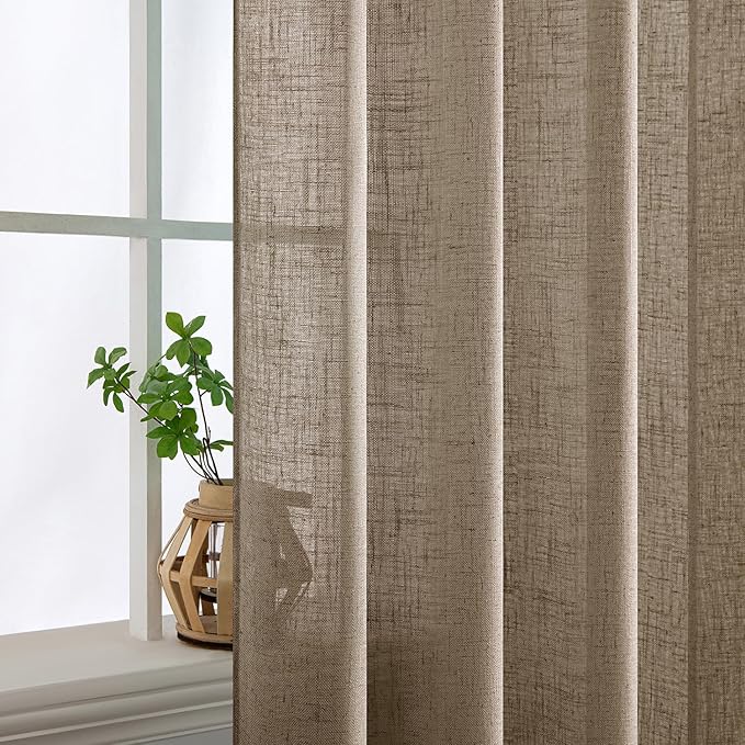 MIULEE Taupe Grey Linen Curtains 84 Inch Length 2 Panels for Bedroom Living Room, Soft Linen Textured Window Drapes Semi Sheer Light Filtering Back Tab Rod Pocket Farmhouse Modern Burlap Look Decor