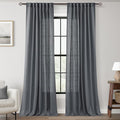 Dark Gray Curtains for Living Room Back Tab Modern Farmhouse Semi Sheer Gray Curtains 96 inches Long 2 Panels Set Muted Neutral Window Curtain for Dining Room Bedroom 52x96