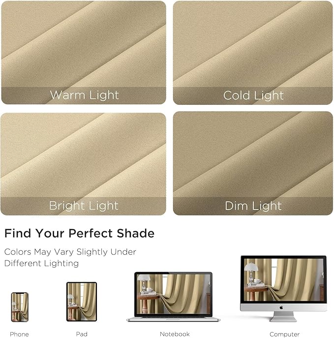 CUCRAF Beige Blackout Curtains 72 inch Length 2 Panels Set, Rod Pocket Room Darkening Drapes for Bedroom Living Room, Insulated Thermal Light Blocking Window Curtain (W52 x L72 Inch)