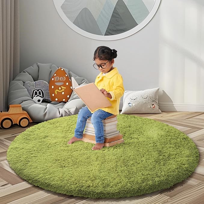 Super Soft Circle Rugs for Girls Princess Castle Toddlers Play Tent 4 Diameter Circular Area Rugs for Kids Bedroom Baby Room Decor Round Shag Playhouse Carpets(Φ4, Grass Green)