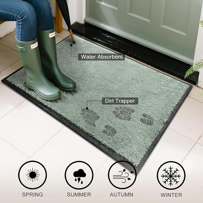Mibao Dirt Trapper Door Mat for Indoor Outdoor, Waterproof All-Season, All-Weather Doormat, Heavy Duty Non-Slip Entrance Rug, Low Profile Absorbent Entrance Mat Carpet, 60" x 36", Green