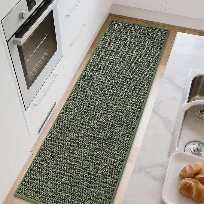 BEQHAUSE Kitchen Runner Rugs 24"x72", Non-Slip Kitchen Mats for Floor, Super Absorbent and Stain Resistant Kitchen Rug, Machine Washable Rugs for Kitchen, Hallway, Laundry & Sink, Green