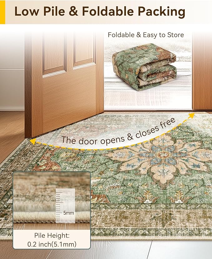 Area Rugs 2'x9' Runner Rug Non Slip Washable for Kitchen Hallway Bedroom Beside Laundry Room Bathroom Rug, Floor Carpet, Brick Red Rust Neutral Brown Burnt Orange Green