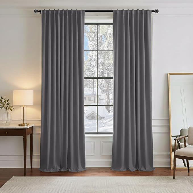 PONY DANCE Grey Blackout Curtains 96 inch Long, Room Darkening Curtains for Bedroom, Thermal Insulated Drapes for Living Room Window Treatment, Back Tab/Rod Pocket, 52 x 96 Inch,2 Panels Set, Grey