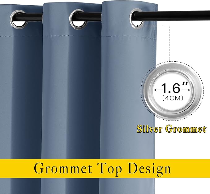 NICETOWN Stone Blue Short Curtains 36 inches Long for Kitchen, Grommet Sunlight Reducing Solid Vertical Window Treatments for Cafe & Home Office, 2 Panels, W52 x L36