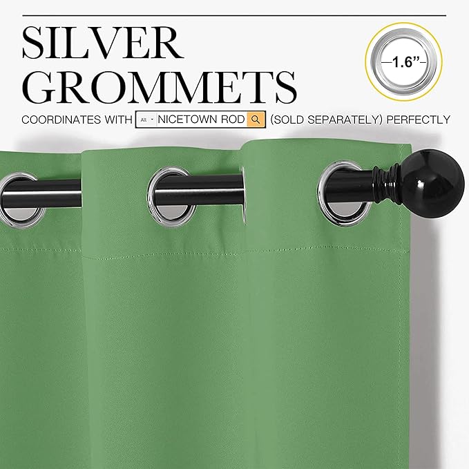 NICETOWN Blackout Curtain Panels for Bedroom, 2 Panels, W42 x L60 inches, Forest Green, Thermal Insulated Grommet Top Blackout Draperies and Drapes