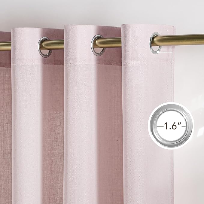 NICETOWN Linen Blush Pink Curtains for Girls Room, Grommet Thick Flax Linen Window Treatments Privacy Assured with Light Filtering for Bedroom/Kids Room, 2 Panels, W55 x L84