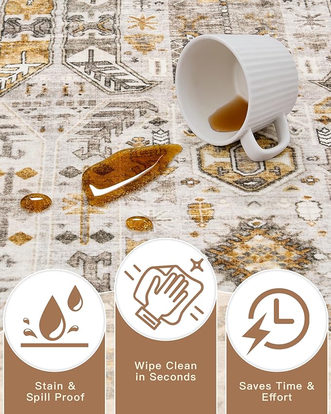 Madane Kitchen Runner Rug - 2x7 Runner Rugs with Rubber Backing Non Slip Vintage Washable Rug Runner Ultra-Thin Throw Carpet Runners for Hallways Bedroom Laundry Room(2'x7', Brown/Gold)