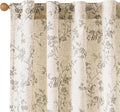 Lazzzy Floral Linen Curtains Farmhouse Extra Long Curtain for Living Room Bedroom Light Filtering Vintage Rod Pocket Back Tab Drapes for Home, 2 Panels, Gray on Beige, W38 X L108