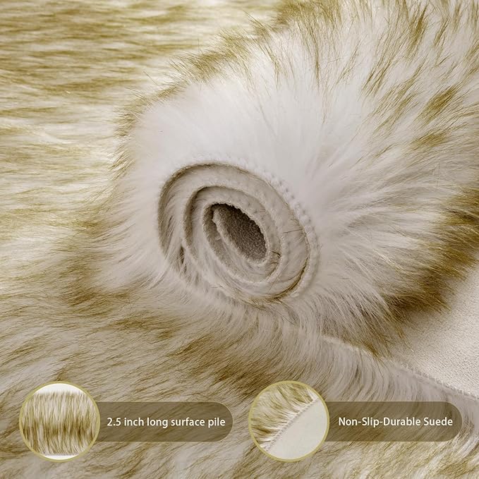 Ciicool Faux Sheepskin Rugs Soft Faux Fur Rug White Gradient Dark Green Fluffy Chair Couch Cover Fuzzy Carpet for Bedroom Floor Sofa Living Room 2x3 Feet