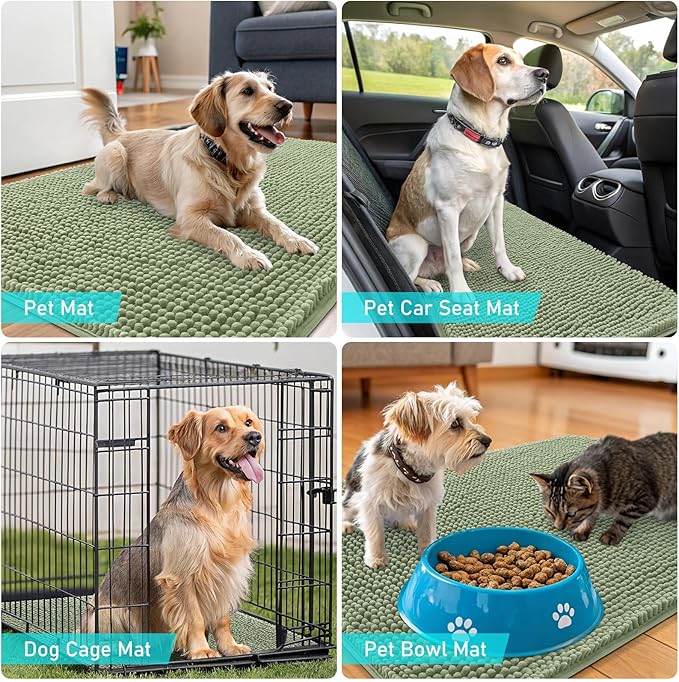 OLANLY Dog Door Mat for Muddy Paws 48x30, Absorbs Moisture and Dirt, Absorbent Non-Slip Washable Doormat, Quick Dry Chenille Mud Mat for Dogs, Entry Indoor Entryway Carpet for Inside Floor, Sage Green