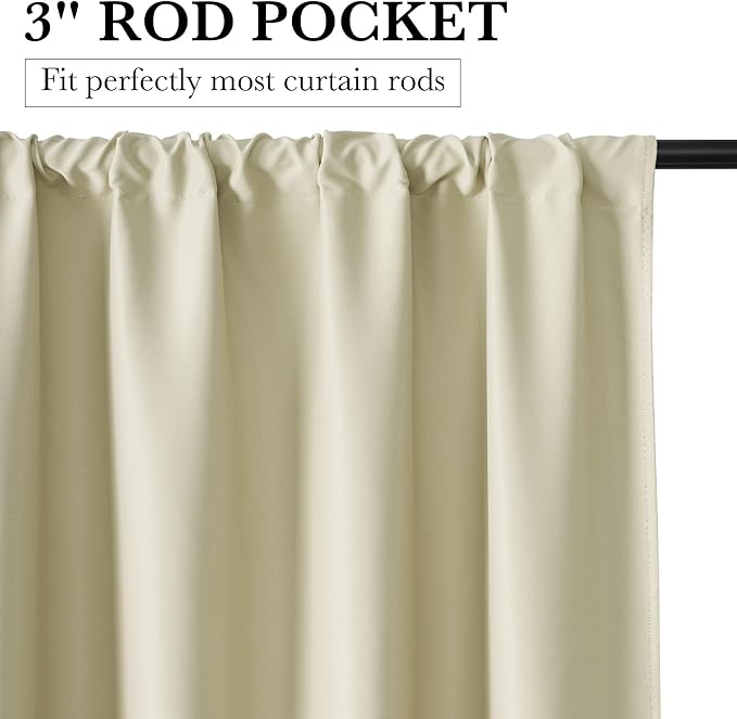 RYB HOME Bedroom Blackout Curtains 63 inches Long, 100% Blackout Thermal Insulated Noise Reducing Curtains for Living Room Nursury, 62 inches Wide by 63 inches Long, Beige