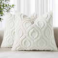 decorUhome Throw Pillow Covers 24x24 Inch Set of 2, Soft Plush Faux Wool Cream White Solid Couch Pillow Covers, Accent Euro Sham Farmhouse Neutral Square Pillow Cases for Sofa Bed Living Room