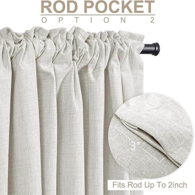 100% Blackout Shield Linen Blackout Curtains for Bedroom 120 Inches Long, Back Tab/Rod Pocket Living Room Drapes, Thermal Insulated Blackout Curtains 2 Panels Set, 50" W x 120" L, Beige
