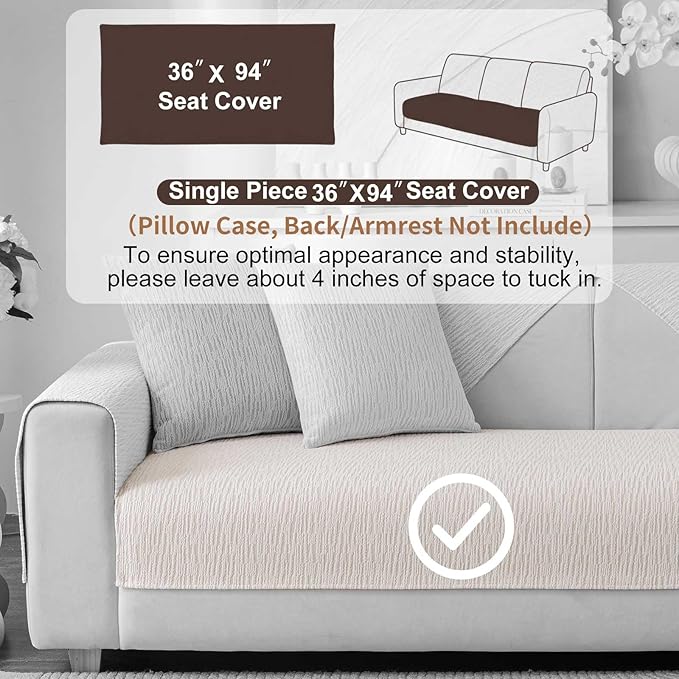 Soft Waterproof Chenille Cover Washable, Non Slip Sectional Sofa Covers for 3 Cushion Couch Sofa L Sharped Sofa Slipcover for Pets, Furniture Protector (1 PCS 36"x94" White)
