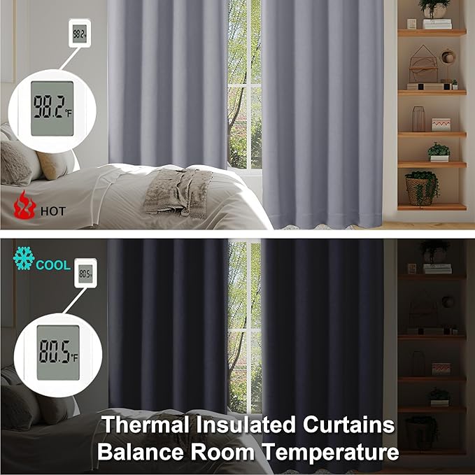 Simplebrand Ava Silver Grey Blackout Curtains for Bedroom 90 Inches Long 2 Panels Set, Solid Privacy Energy Saving Living Room Window Treatment Curtains Blackout Drapes, W40 x L90 Inch, Silver Grey