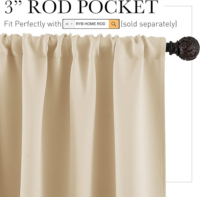 RYB HOME Curtains for Bedroom 84 inches Long 2 Panels Set, Privacy Thermal Insultaed Sunlignt Heat Blocking Drapes for Nursery Rental Room, Width 42 by Length 84, Biscotti Beige