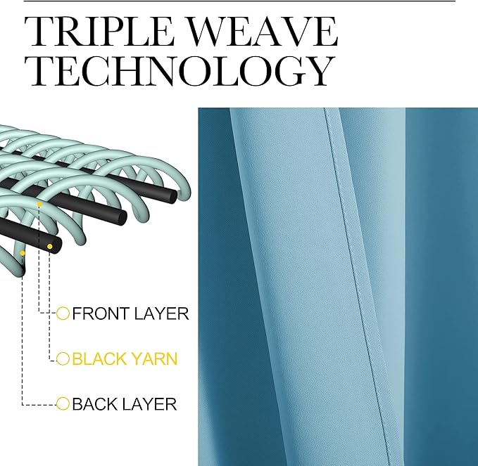 NICETOWN Teal Blue Blackout Curtains 102 inches Length for Living Room, 2 Panels, 55" Wide, Thermal Insulated Long Drapes for Large Window
