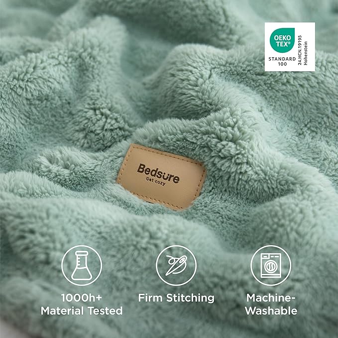 Bedsure 3D Fleece Bubble Blanket - GentleSoft Green Queen Blanket for Bed Sofa Room Decor - Luxury Soft Cozy Gifts for Kids, Lightweight, All Seasons, Sage Green, 90"×90"