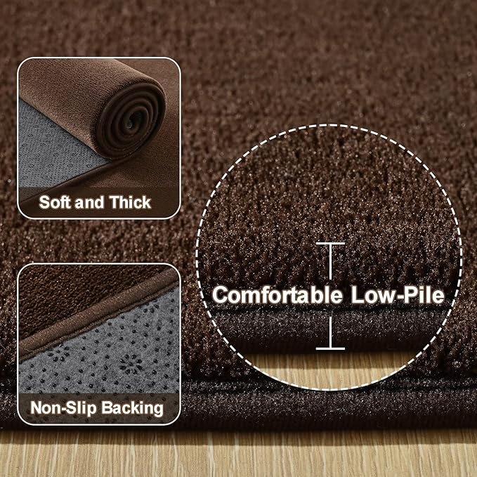 Amearea Modern Area Rugs for Bedroom Living Room, 4x6 Feet Brown Thickened Memory Foam Rug, Fluffy Indoor Washable Rugs Non Slip Minimalist Carpet for Kids Boys Girls Dorm Nursery Room Decor