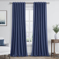 Guken 100% Blackout Curtains 96 Inch Length 2 Panels Set for Living Room Bedroom Back Tab Thermal Insulated Black Out Linen Drapes Room Darkening Window Curtains 96 Inches Long,Classic Blue