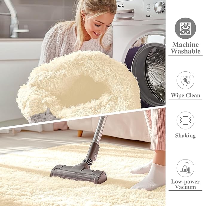OLANLY 2x3 Machine Washable Small Bedside Rug, Soft Fluffy Shaggy Entryway Throw Rugs for Bedroom, Living Room, Indoor Floor Carpet for Kids Girls and Boys, Nursery Rooms, Home Decor Aesthetic, Cream