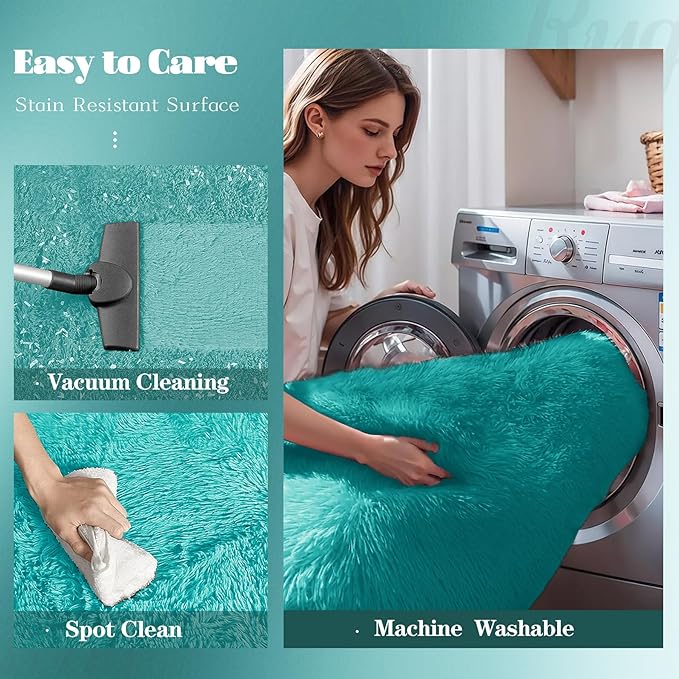5x7 Area Rug for Living Room: Fluffy Shag Soft Washable Rugs Fuzzy Plush Indoor Carpet for Bedroom Nursery Playroom Dorm Kids Girls Boys Room (Teal Blue, 5'x7')