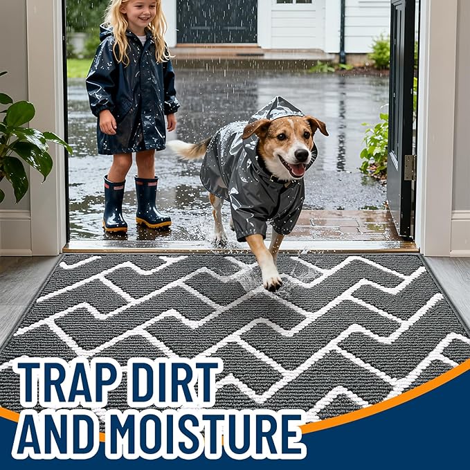 OLANLY Front Door Mat, Non-Slip Rubber Backing, Dirt Resistant and Absorbent, Washable, Easy to Clean Low-Profile Indoor Doormat for Back Door, Entryway, Inside Entrance, 40x32, Charcoal
