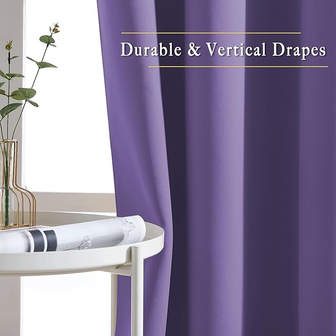 NICETOWN Blackout Curtains for Girls Room - Thermal Insulated Solid Grommet Room Darkening Panels/Drapes for Girl's Bedroom (Lilac Purple, 1 Pair, 66 by 54-Inch)