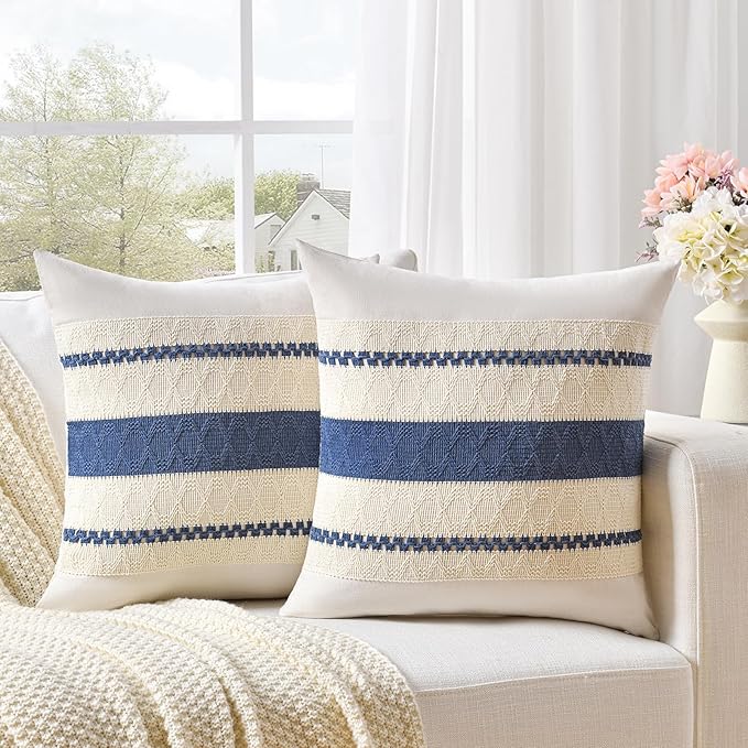 Fancy Homi Set of 1 Dusty Blue Vintage Decorative Throw Pillow Covers 16x16 Inch for Couch Bed Sofa Chair Bedroom, Rustic Retro Square Cushion Case, Modern Farmhouse Boho Living Room Decor Indoors