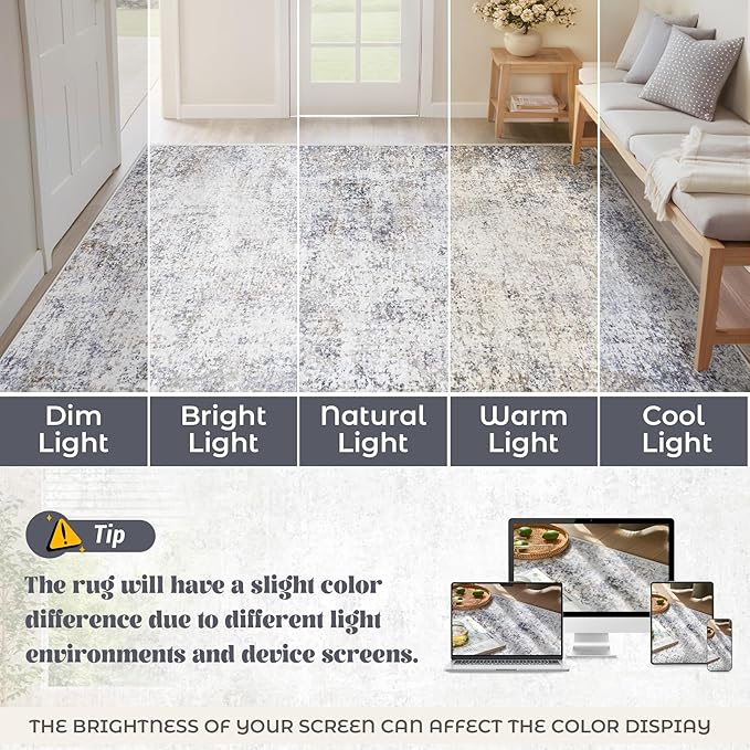 XLUEZ 2x8 Runner Rug for Hallway, Washable Modern Abstract Runner Rugs Neutral Soft Non Slip Kids Rug Stain Resistant Indoor Runners for Entryway Bedroom Kitchen Laundry Room(Bluegrey, 2'x8')