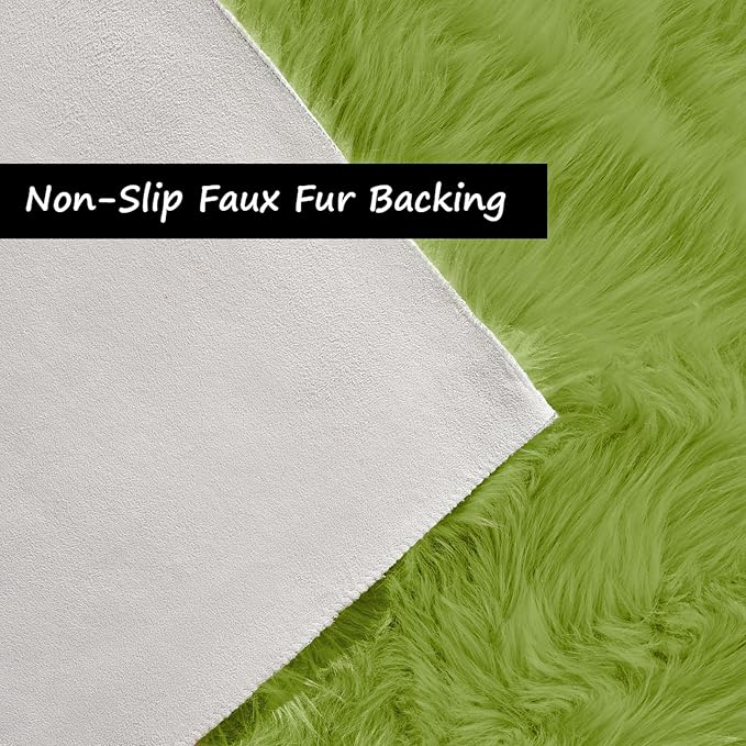 Goolela Lime Green Fluffy Fur Rug 3x5 for Bedroom Playroom Bedside Fuzzy Furry Faux Sheepskin Rug Shag Décor Rectangle