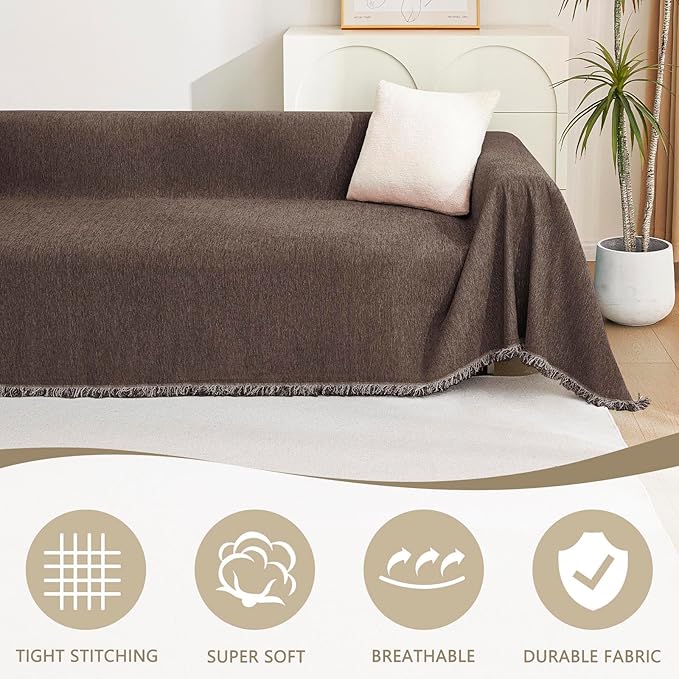MYSKY HOME Couch Cover for Dogs, Pet Couch Covers L Shape Sectional Couch Cover, Couch Covers for 3 Cushion Couch Sofa Pet Friendly, Washable Blanket, Non-Slip Sofa Protector, 71"x118", Deep Chocolate