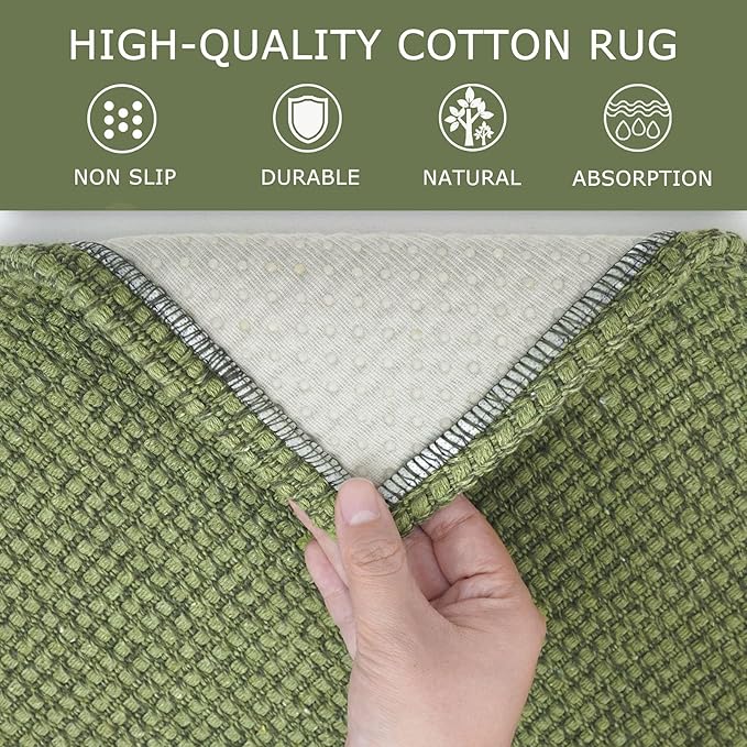 KOZYFLY Extra Long Runners for Hallways 3x16 ft Washable Kitchen Runner Non Slip Rubber Backed Hallway Rug Cotton Entryway Runner Rug Floor Carpet for Indoor Hall, Kitchen, Bright Green/Earthy Green