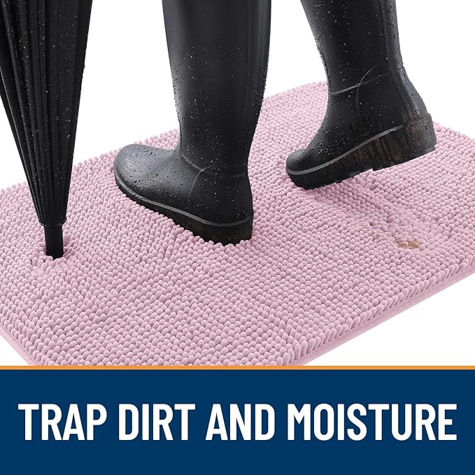 OLANLY Dog Door Mat for Muddy Paws 30x17, Absorbs Moisture and Dirt, Absorbent Non-Slip Washable Doormat, Quick Dry Chenille Mud Mat for Dogs, Entry Indoor Entryway Carpet for Inside Floor, Dusty Rose