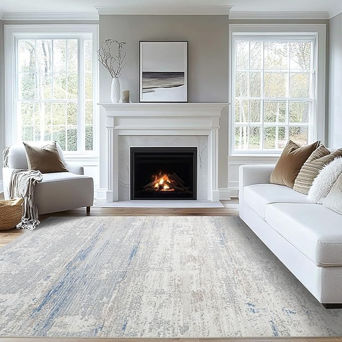 Washable Rugs 9x12 Area Rug for Living Room- Modern Abstract Rugs for Bedroom,Dining Room, Large Soft Low Pile Carpet with Non Slip Rubber Backing,Neutral Accent Rug for Nursery Home Office