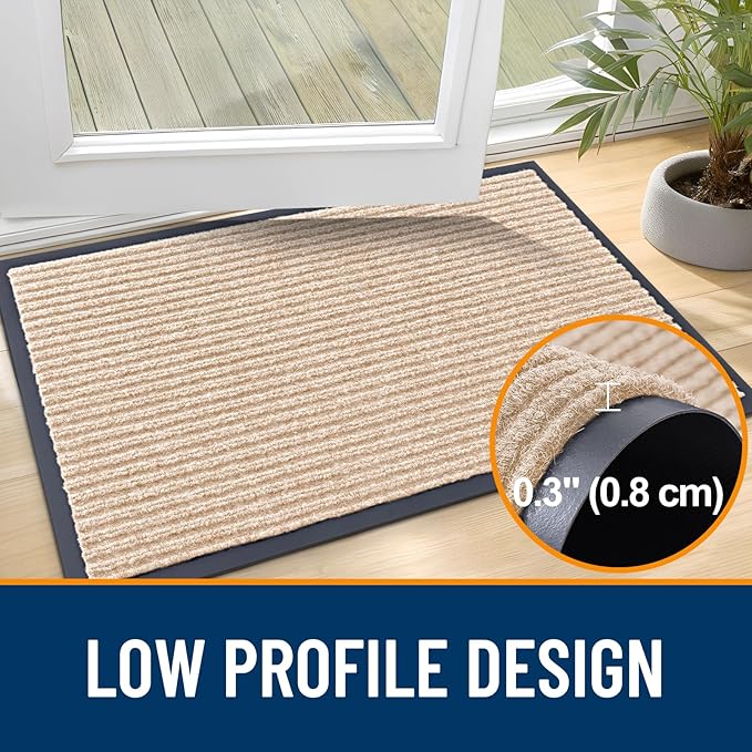 OLANLY Front Door Mat Indoor Outdoor Entrance, Waterproof Heavy Duty Doormat, Fade Resistant, Low Profile, Easy Clean Patio Porch Welcome Floor Mats for Entry, 71x23, Beige